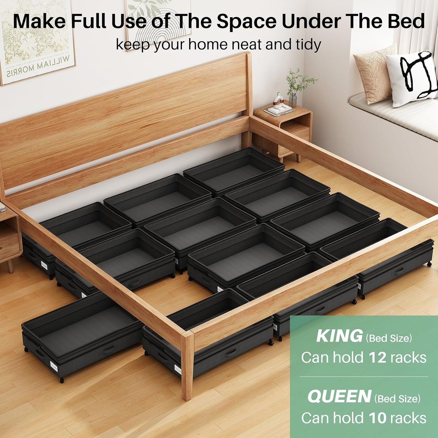 Kitstorack Under Bed Storage with Wheels 2Pack Height-adjustable Under Bed Storage Containers,Under Bed Shoe Storage Organizer with Clear Window&Label, Suitable for Clothes Storage, Gray