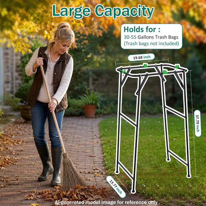 Foldable Trash Bag Holder Stand, Garden Garbage Bag Holder Frame Holds 30-55 Gallon Bags, Portable Leaf Bag Stand for Outdoor Yard Camping Garden Lawn Party Supplies
