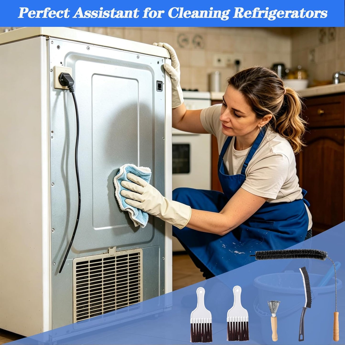 Refrigerator Coil Cleaning Brush Kit, 5-Pack Fridge Coil Cleaner Tools, Cleaner Brush Accessories for Refrigerator, Dryer Vents, Pipe, Sink, Toilet, Shower