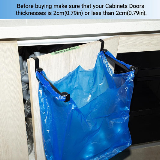 Large Trash Bag Holder for Kitchen Cabinets Doors, Under Sink Plastic Bag Hooks, Stainless Steel Garbage Bag Holder, Kitchen Trash Waste Cans (Black)