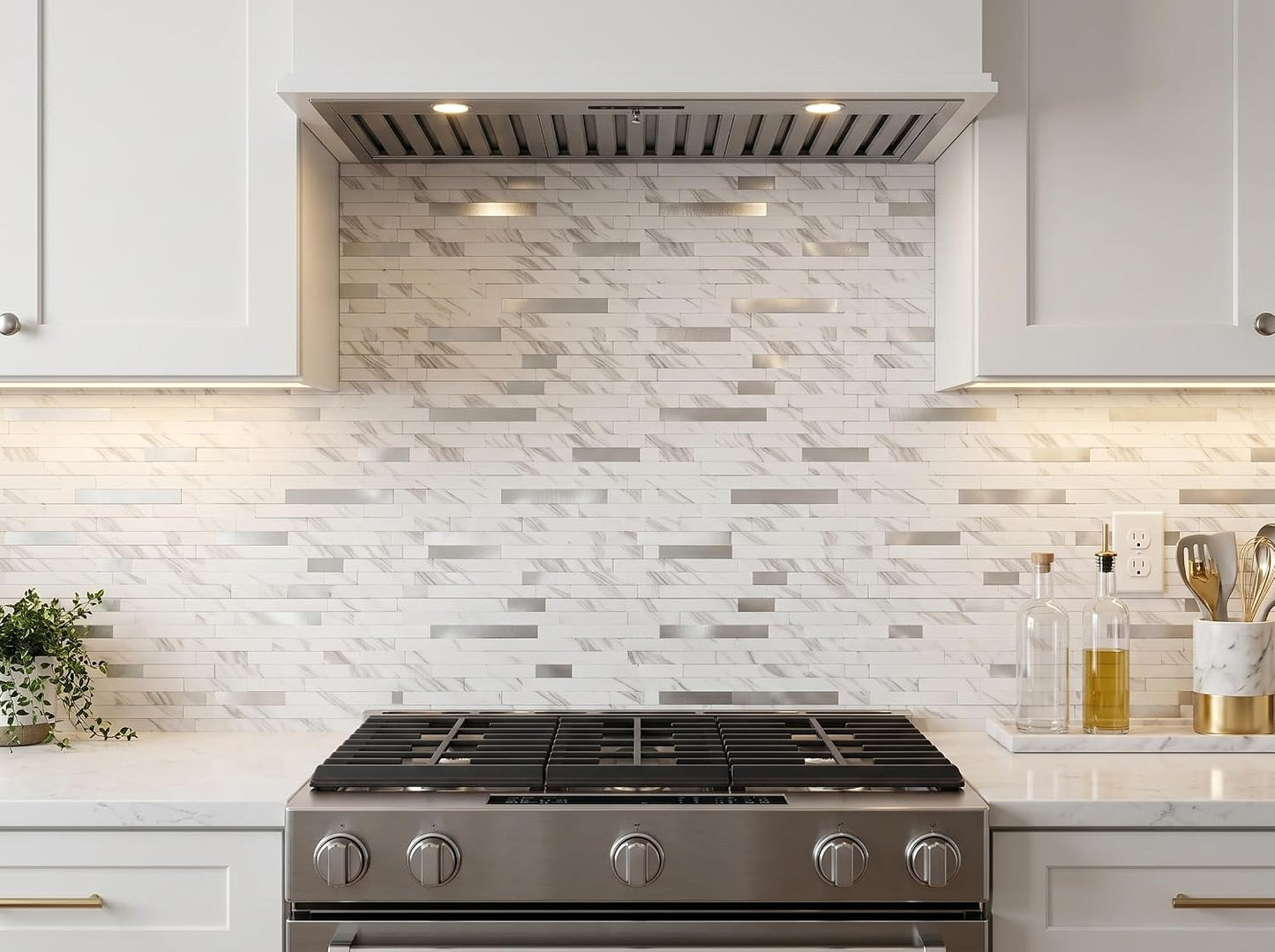 Yipscazo 2026 New Upgrade 11.34" X 11.57" Peel and Stick Backsplash, Stick on Backsplash Tiles for Kitchen, Bathroom, Fireplace (10 Sheets, Beige Rocks + Rose Gold)
