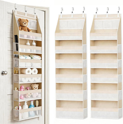 KMSCO Over The Door Organizer, 6 Large Pockets + 13 Mesh Side Pockets, Hanging Storage, 55lbs Capacity, Heavy Duty Non-Woven Fabric for Baby Nursery, Bathroom, Pantry, Closet, Beige, 1 Pack
