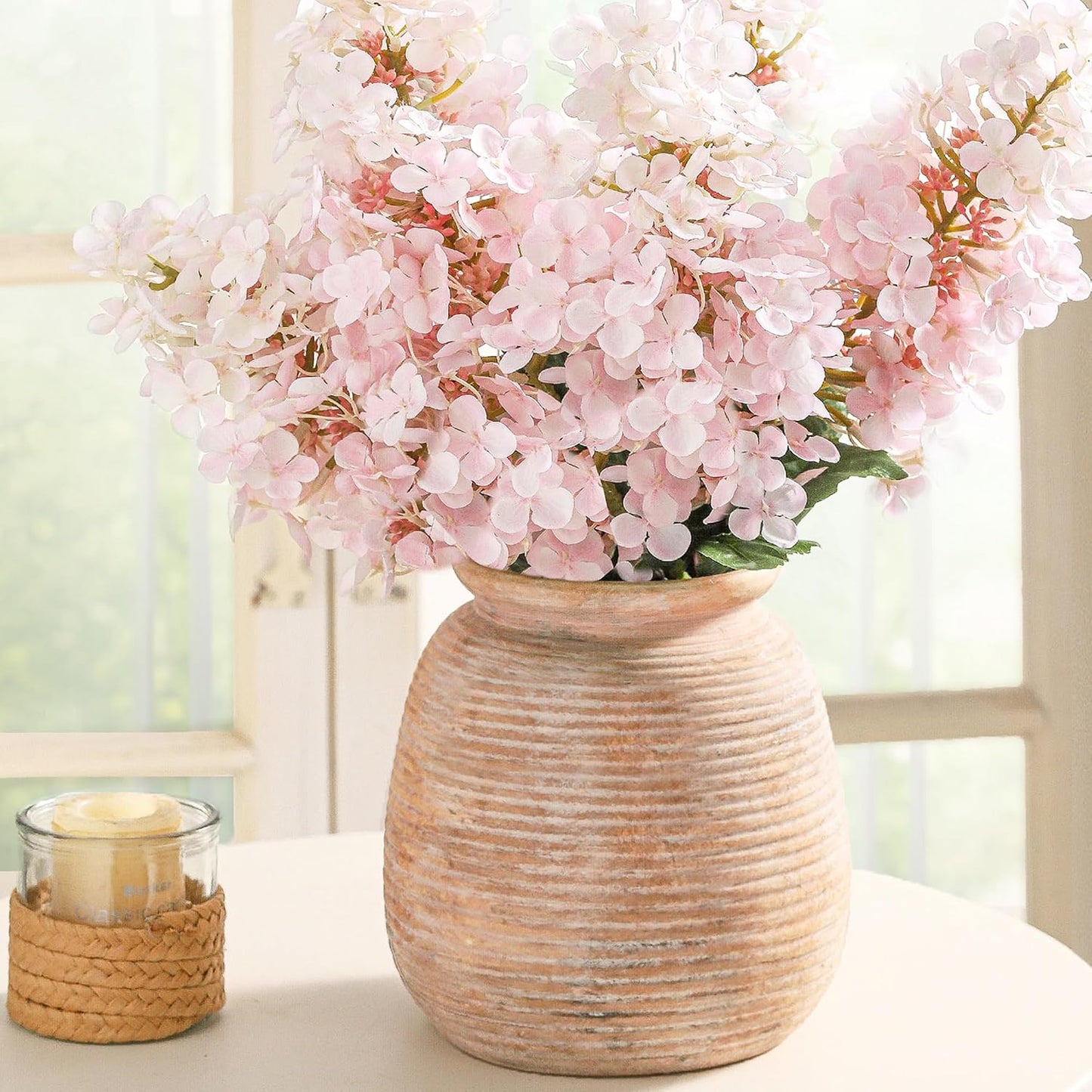 Ceramic Flower Vase, Small Rustic Farmhouse Vases Home Decor, Short Pottery Decorative Pampas Vase for Table Living Room Entryway Mantel Bookshelf Bedroom Bathroom Kitchen - 6" W