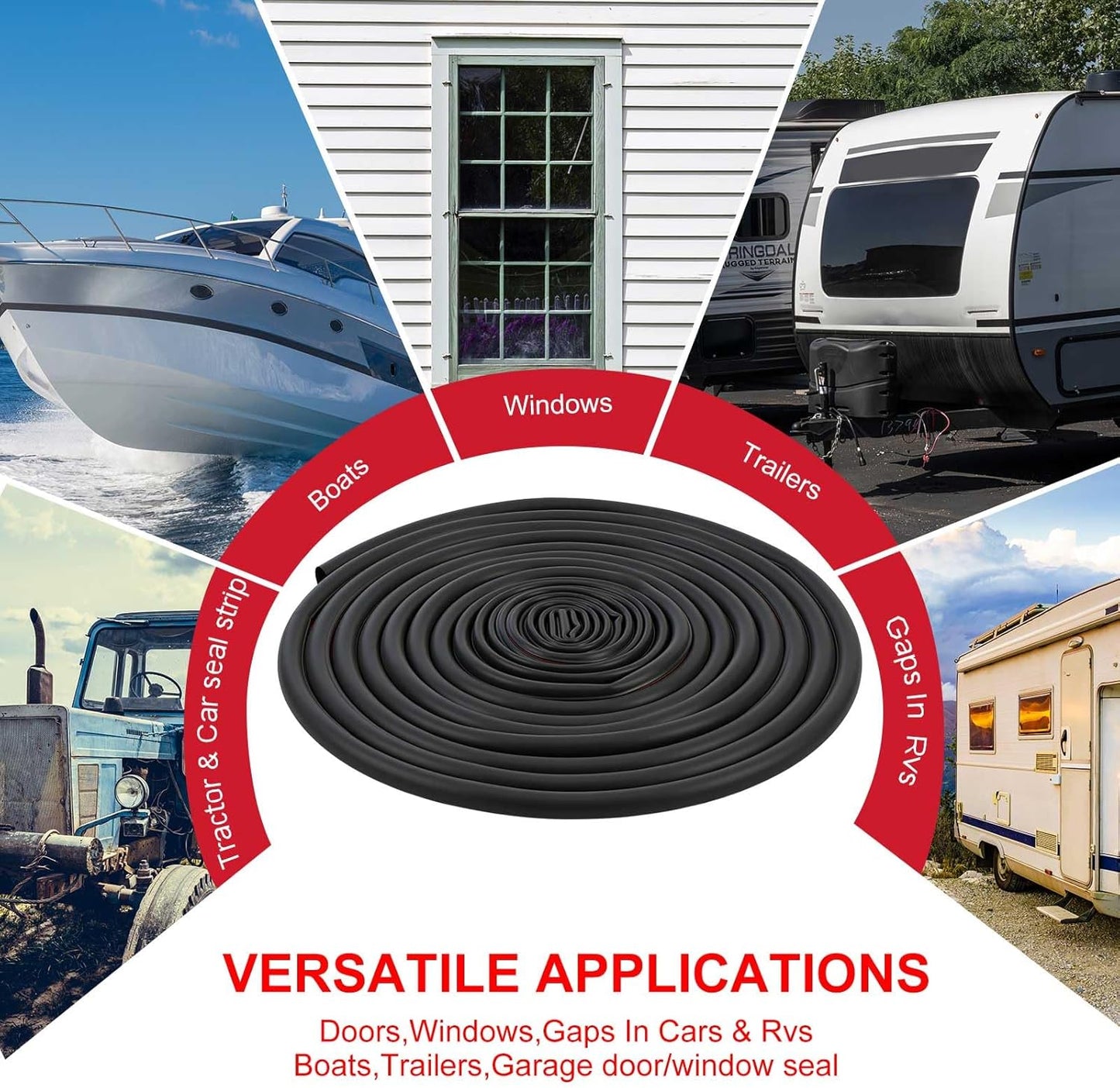 Pangda 13ft Foam Rubber D Shape Seal Strip 1" W x 0.5" H Self Adhesive EPDM Rubber Weather Stripping RV Slide Out Seal Heavy Duty Automotive Weather Stripping for Car Truck RV Boat Home