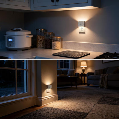 DORESshop LED Motion Sensor Night Light [2 Pack], Plug in Night Light, Dusk to Dawn Night Light Motion Sensor, 3 Level Brightness Adjustable Night Lights for Adults, Bedroom, Bathroom, Hallway, 3000K