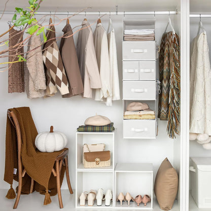 GRANNY SAYS Hanging Closet Organizer 6 Shelves, Closet Organizers and Storage with 5 Drawers, 6 Side Pockets Closet Hanging Organizer, Hanging Storage Organizer for Closet, Baby Clothes, Gray