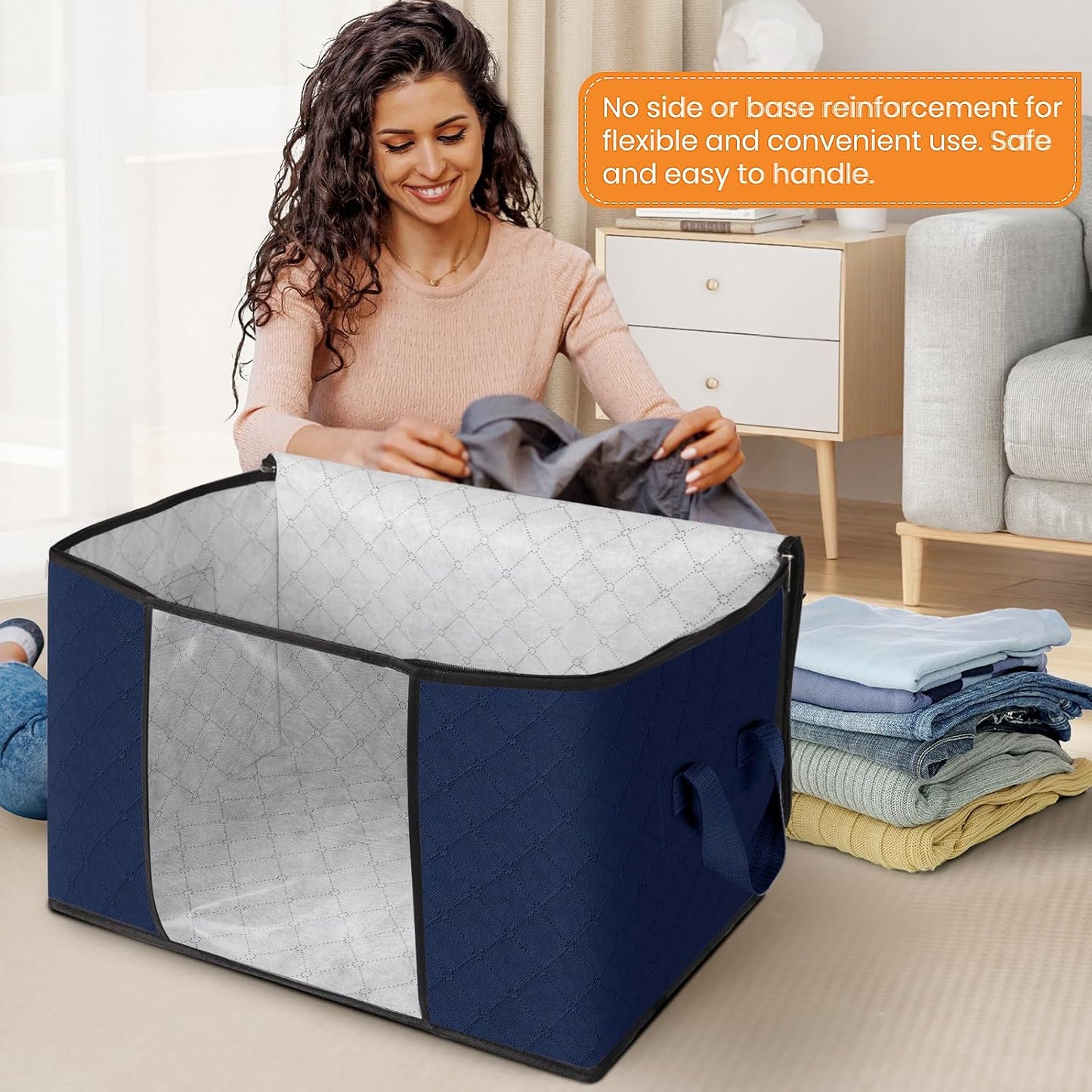 Fab totes 6 Pack Storage Bags for Clothes and Blanket, Foldable Closet Organizers and Storage with Zippers, Clear Window and Handles, Fabric Storage Bins for Sweater, Comforter, Bedding,Linen Sheets