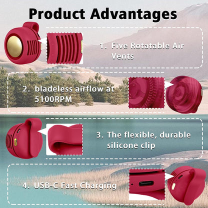 Portable Clip-On Fan, Mini USB Rechargeable 360° Rotatable Fan, Personal Fan 3-Speed Silent Mini Bladeless Fans
