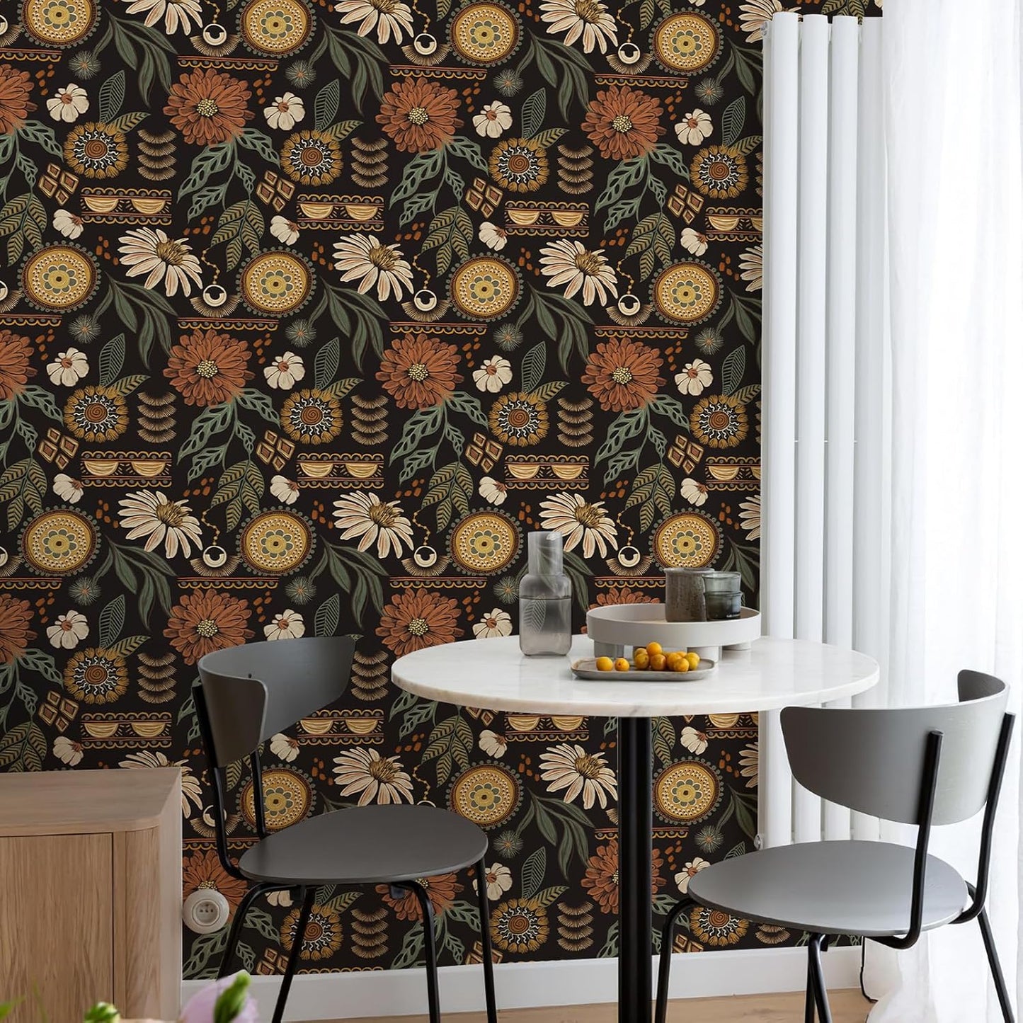 Simon&Siff Boho Peel and Stick Wallpaper, 17.3" x 80" Sun Floral Retro Contact Paper Removable Self Adhesive Wall Paper for Cabinets Furniture Bedroom Nursery Bathroom Renter Friendly DIY Decor