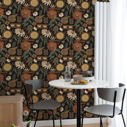 Simon&Siff Boho Peel and Stick Wallpaper, 17.3" x 80" Sun Floral Retro Contact Paper Removable Self Adhesive Wall Paper for Cabinets Furniture Bedroom Nursery Bathroom Renter Friendly DIY Decor