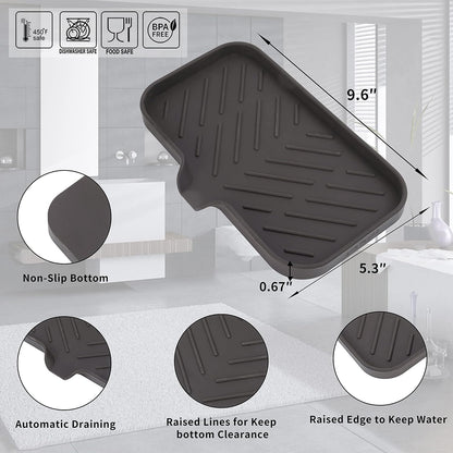 MicoYang Silicone Bathroom Soap Dishes with Drain Spout-Bathroom and Kitchen Sink Organizer,Sponge Holder,Dish Soap Tray,Perfect for Dispenser,Scrubber,Bottle,Cup on Sink or Counter-Coffee 4.9"×3.2"