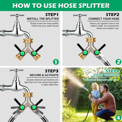 Love Is War 2 Way Hose Splitter Garden Water Faucet Spigot Splitter | Standard 3/4 inch GHT thread fits all common outdoor spigots and hoses