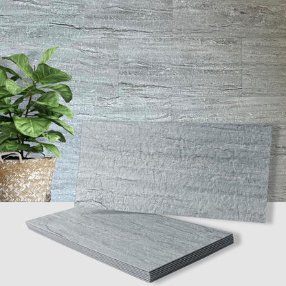 AULIGET 6" x 12" Black Slate Peel and Stick Backsplash Wall Tiles, PVC Faux Stone Stick on Tiles for Backsplash Kitchen, Bathroom, Laundry Room, Camper, Fireplace (Pack of 20)