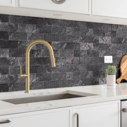 StyloVue 100 Pieces Peel and Stick Backsplash for Kitchen, 3" x 6" PVC Subway Tile, Glossy White with Dark Gray Grout, Self Adhesive Stick on Wall Tiles for Kitchen, Bathroom, Fireplace, RV