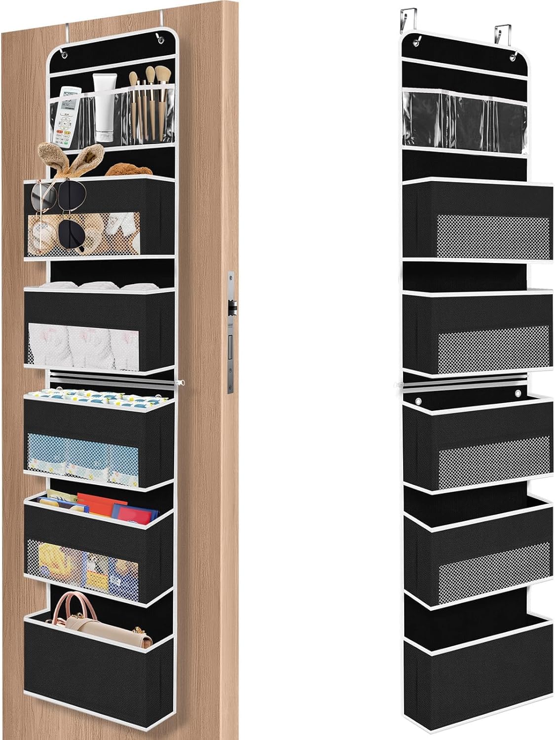 SpaceHacks 1 Pack Over The Door Organizer, Hanging Storage Organizer with Clear Window, 40lb Ultra Sturdy Large Capacity Room Organizer for Pantry Laundry Bathroom Nursery Closet Baby Essential (Grey)
