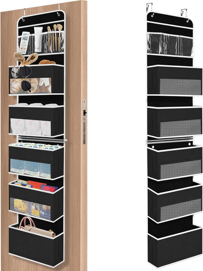 SpaceHacks 1 Pack Over The Door Organizer, Hanging Storage Organizer with Clear Window, 40lb Ultra Sturdy Large Capacity Room Organizer for Pantry Laundry Bathroom Nursery Closet Baby Essential (Grey)