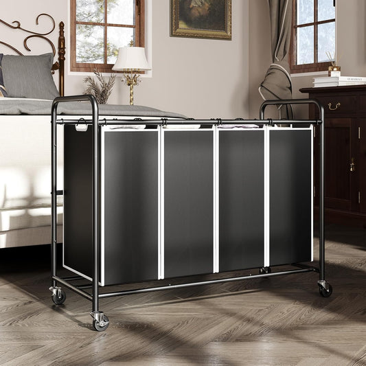 ROMOON Laundry Hamper Sorter Cart: 4-Section Organizer with Heavy-Duty Lockable Wheels and Removable Bags | 180L Rolling Laundry Basket for Dirty Clothes in Laundry Room or Small Spaces (Multicolor)
