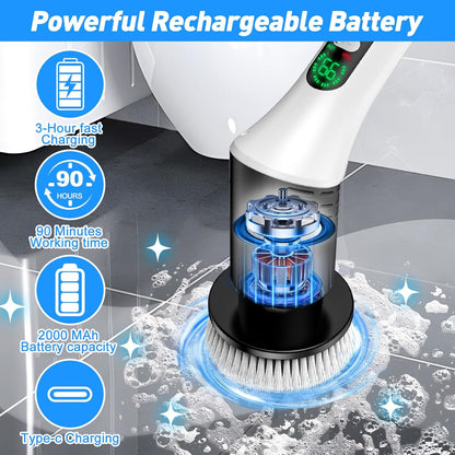 Weytoll Electric Spin Scrubber, IPX65 400/450rpm Electric Cleaning Brush Kit with Extendable Handle and 9 Interchangeable Heads Multifunctional Handheld Cordless Scrubber for Kitchen Bathroom