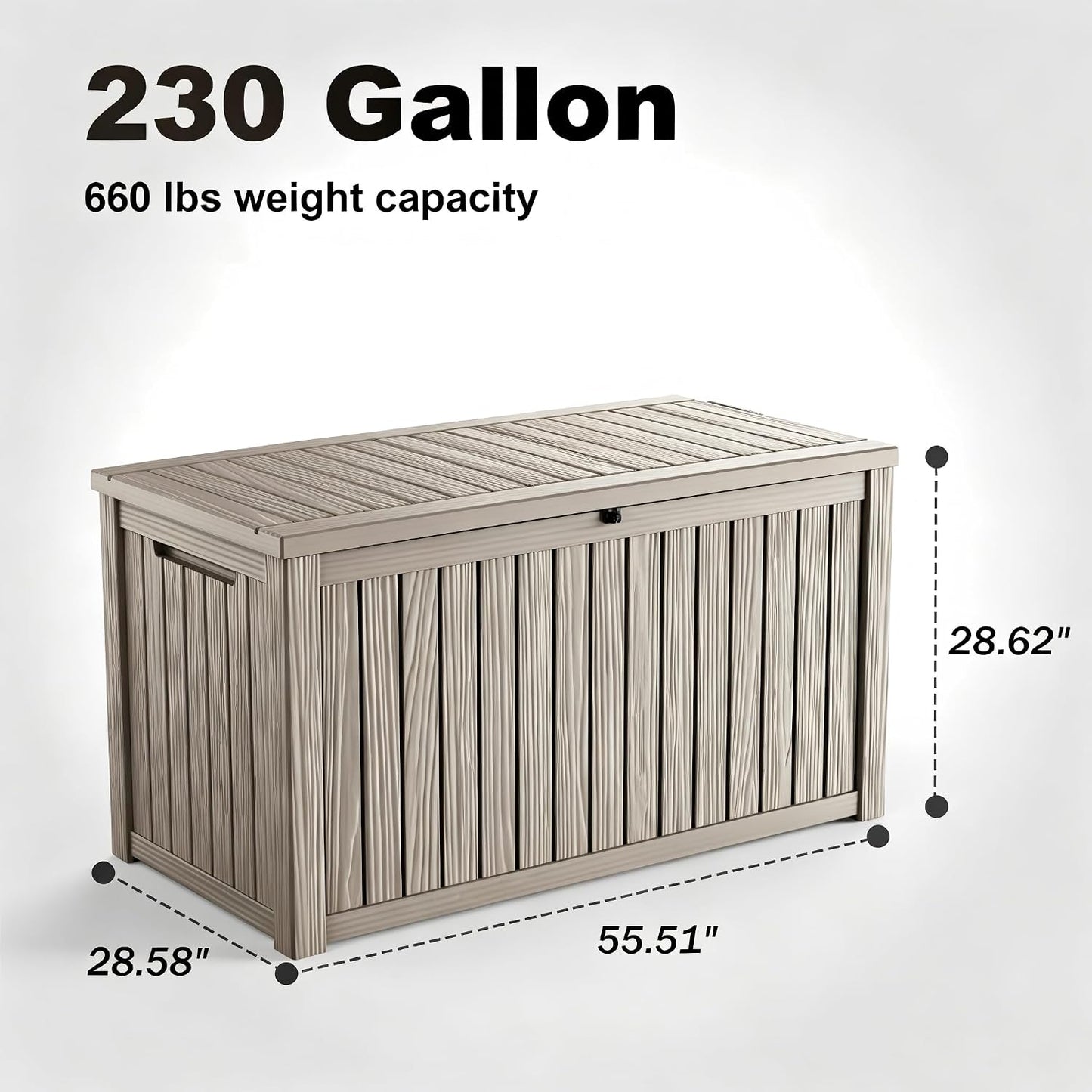 230 Gallon Large Outdoor Storage Box Waterproof, UV Resistant Resin Deck Box with Hydraulic Rod & Lockable Latch for Patio Furniture, Outside Storage Box for Garden Tools, Patio Cushions, Black