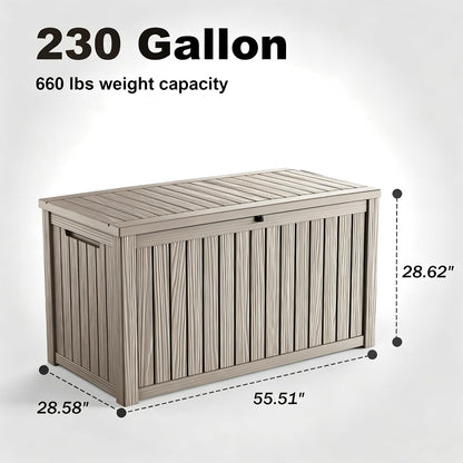 230 Gallon Large Outdoor Storage Box Waterproof, UV Resistant Resin Deck Box with Hydraulic Rod & Lockable Latch for Patio Furniture, Outside Storage Box for Garden Tools, Patio Cushions, Black