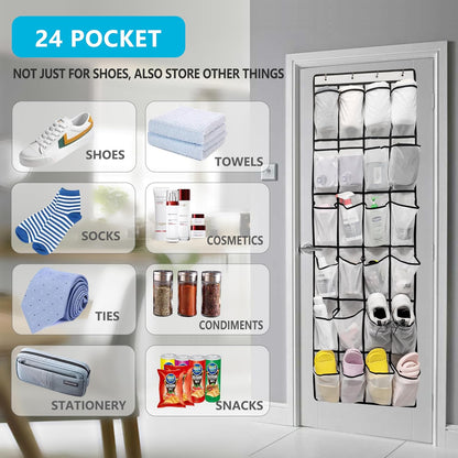 Over The Door Shoe Organizer with 24 Large Breathable Mesh Pockets Sturdy Closet Door Shoe Storage Holder Hanging SimpleHouseware Men Women Kids Shoe Holder for Rack (Black)