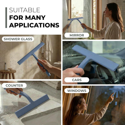 GÜTEWERK Silicone Shower Squeegee for Glass Doors & Mirrors with Stainless Steel Core, Streak-Free & No-Squeak Window Cleaning, 3-in-1 No-Drill Mount (Hook/Suction/Adhesive),White, 9 Inches