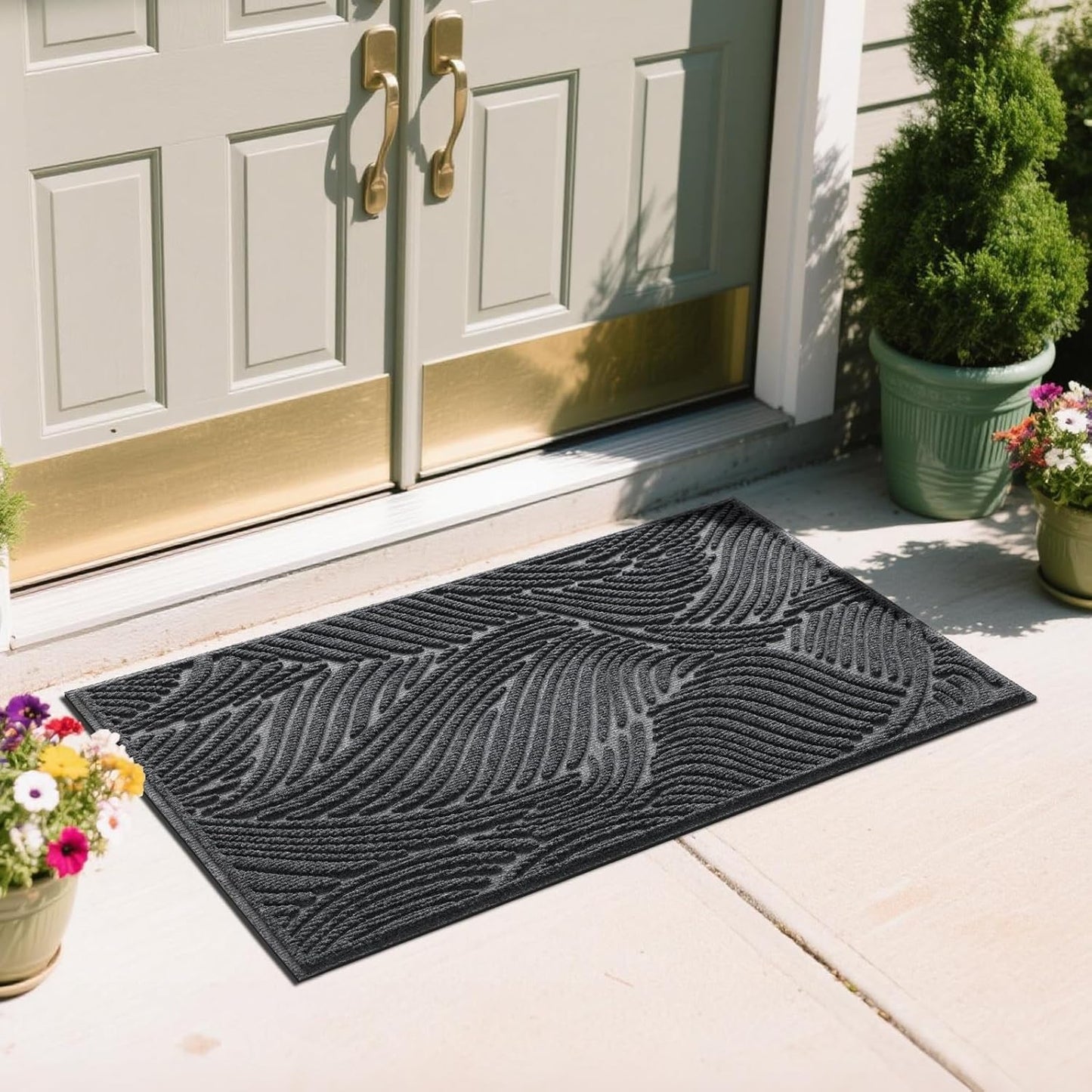 Yimobra Doormat Outdoor Entrance, Simple Stripes All-Weather Waterproof & Non-Slip Mat for Front Door, Heavy Duty Welcome Mat for Indoor, Garage, Patio-29.5x17, Dark Grey