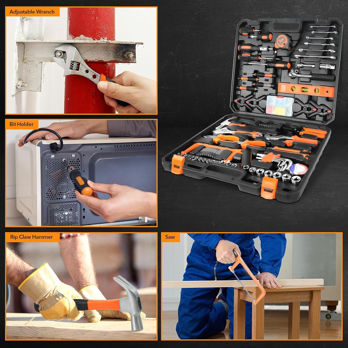 Home Tool Kit 157PCS Basic Household Auto Repair Tool Set Car Toolbox General Hand Tool Kit for Home Men Women DIY with Plastic Toolbox Storage Case Pliers Wrench Combination