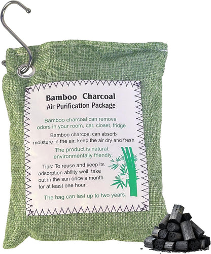 Bamboo Charcoal Air Purifying Bag, Activated Charcoal Odor Absorber Moisture Absorber Car Fresheners Odor Eliminator for Home Car Closet Refrigerator Shoe Smell Remover Gym Bag Deodorizer, Green