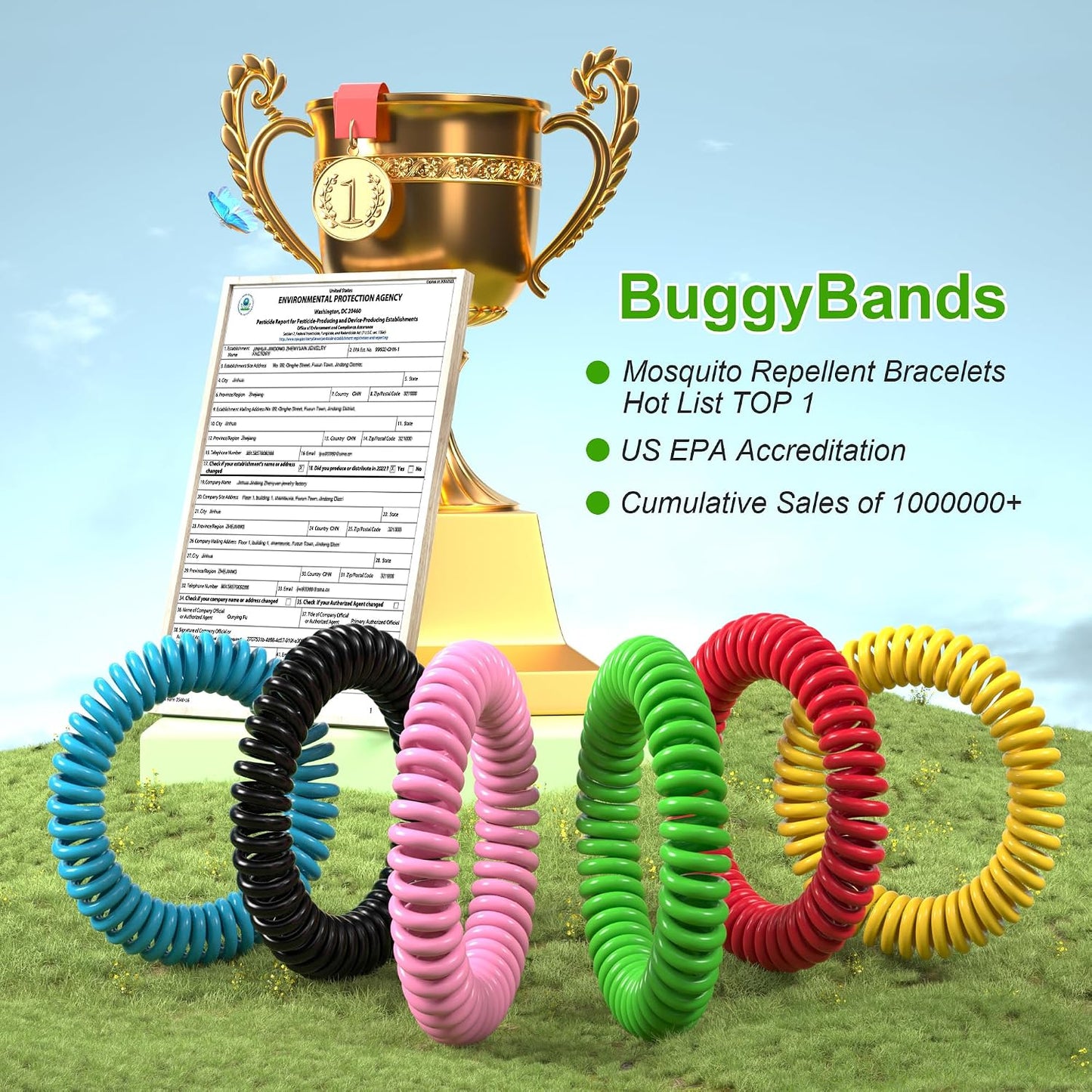 BuggyBands 48 Pack Mosquito Repellent Bracelets for Adults & Kids, Individually Wrapped, DEET Free Natural and Waterproof Bands