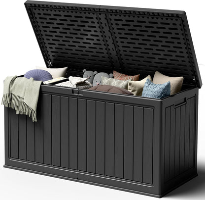 32 Gallon Deck Box Outdoor Indoor Waterproof Storage Box for Patio Furniture, Pool Accessories, Garden Tools, and Cushion Storage, Black