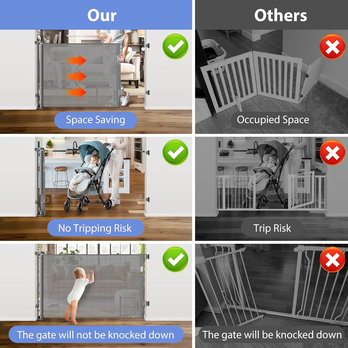 Retractable Baby Gate with Cat Door 55" Wide Retractable Baby Gate for Stairs Mesh Baby Gate with Pet Door Retractable Dog Gate for The House Retractable Pet Gate with Door Safety Gates for Toddlers