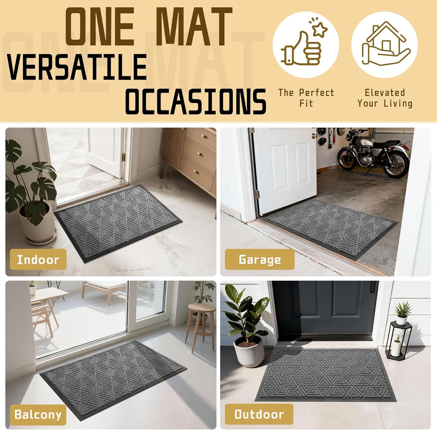 Yimobra Front Door Mat Outside Entrance 29.5x17, Waterproof Heavy Duty Outdoor Mats for Front Door, Non Slip Rubber Entry Mat for Garage Patio Indoor, Grey