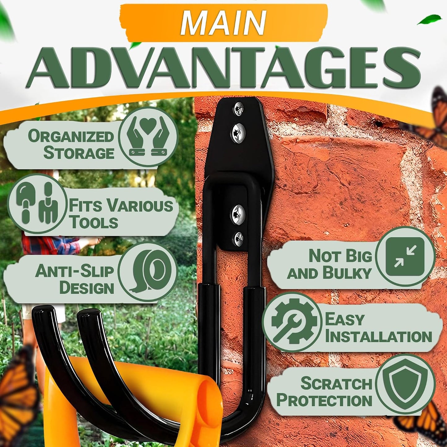 Garden Hose Hook for Outside with Heavy-Duty Steel Construction - Anti-Slip Coating, Holds Up to 66 lbs of Hoses, Cords, and Tools - Hose Hanger Wall Mount for Yard, Garage, Pool Deck, or Fence Post