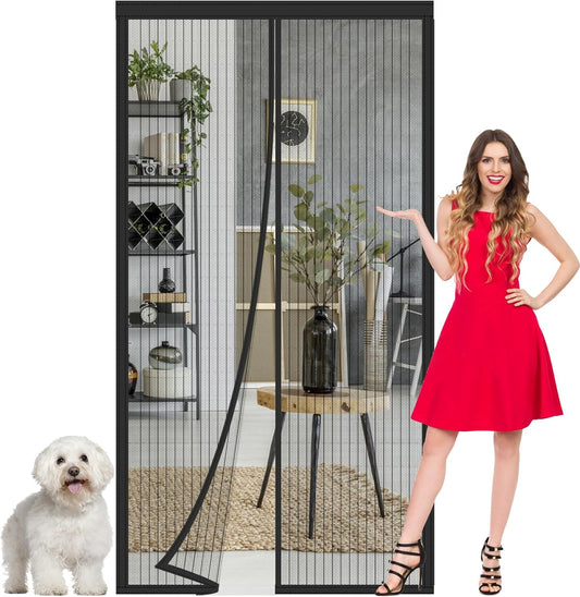 Magnetic Screen Door Mesh Fit 32x80 inch Door, Keeps Bugs Mosquito Out, Hands Free Heavy Duty Door Screen for Interior Sliding Door Patio, Screen Door Itself Size 34x82inch Black