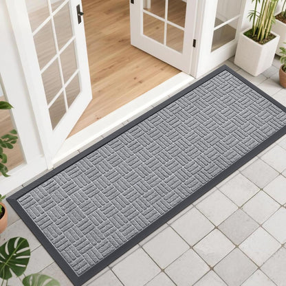 OLANLY Front Door Mat Outside Entrance 29.5x17, Absorbent, Heavy Duty Sturdy Natural Rubber Doormat Indoor Outdoor, Stain and Fade Resistant, Non-Slip Backing Low Profile Floor Mat for Entryway, Grey