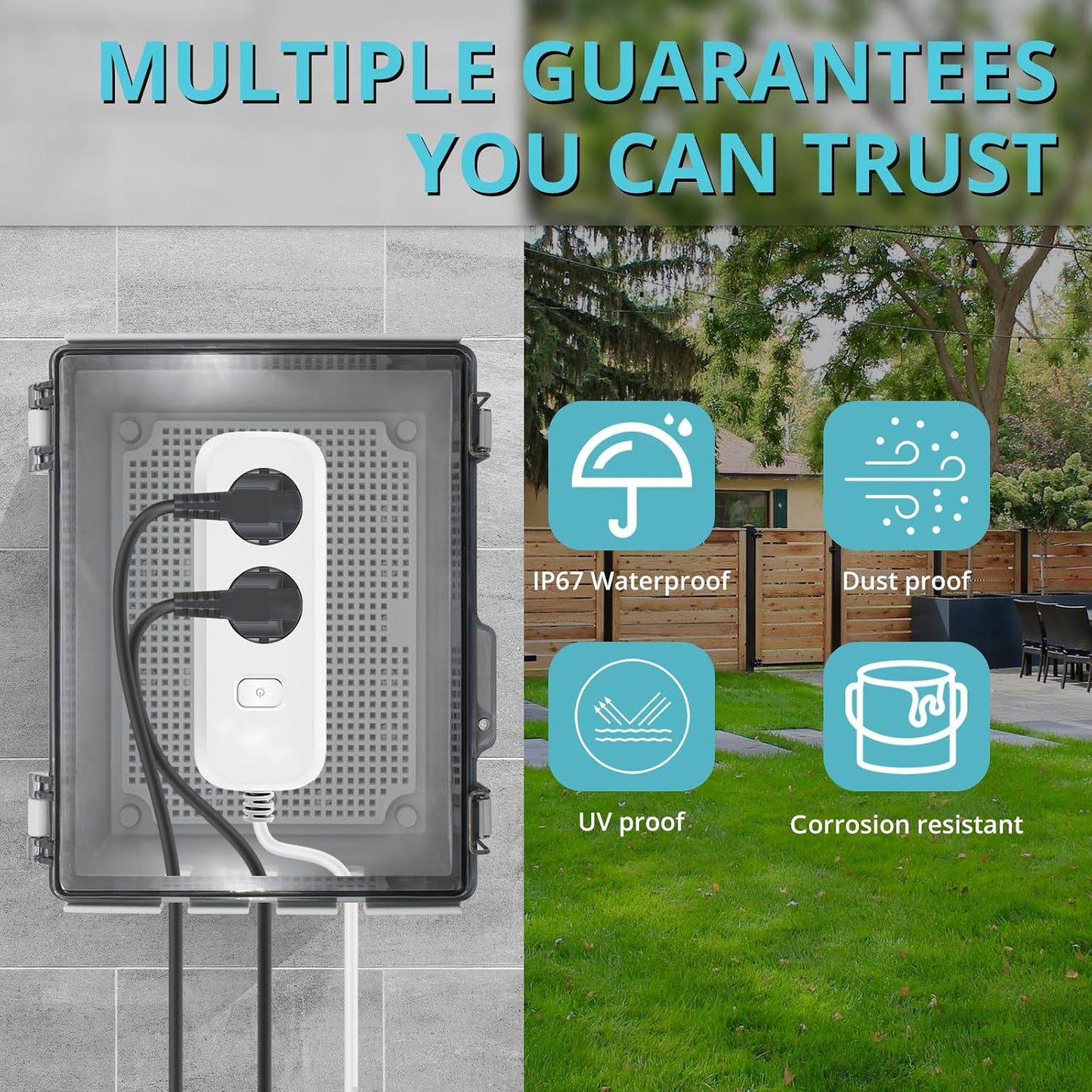 Outdoor Extension Cord Cover for Outside Outlet Plug Cover Waterproof, 9x5x4.3” Outdoor Electrical Box for Outlet Plug,IP67 Outdoor Waterproof Plug-in Distribution Box