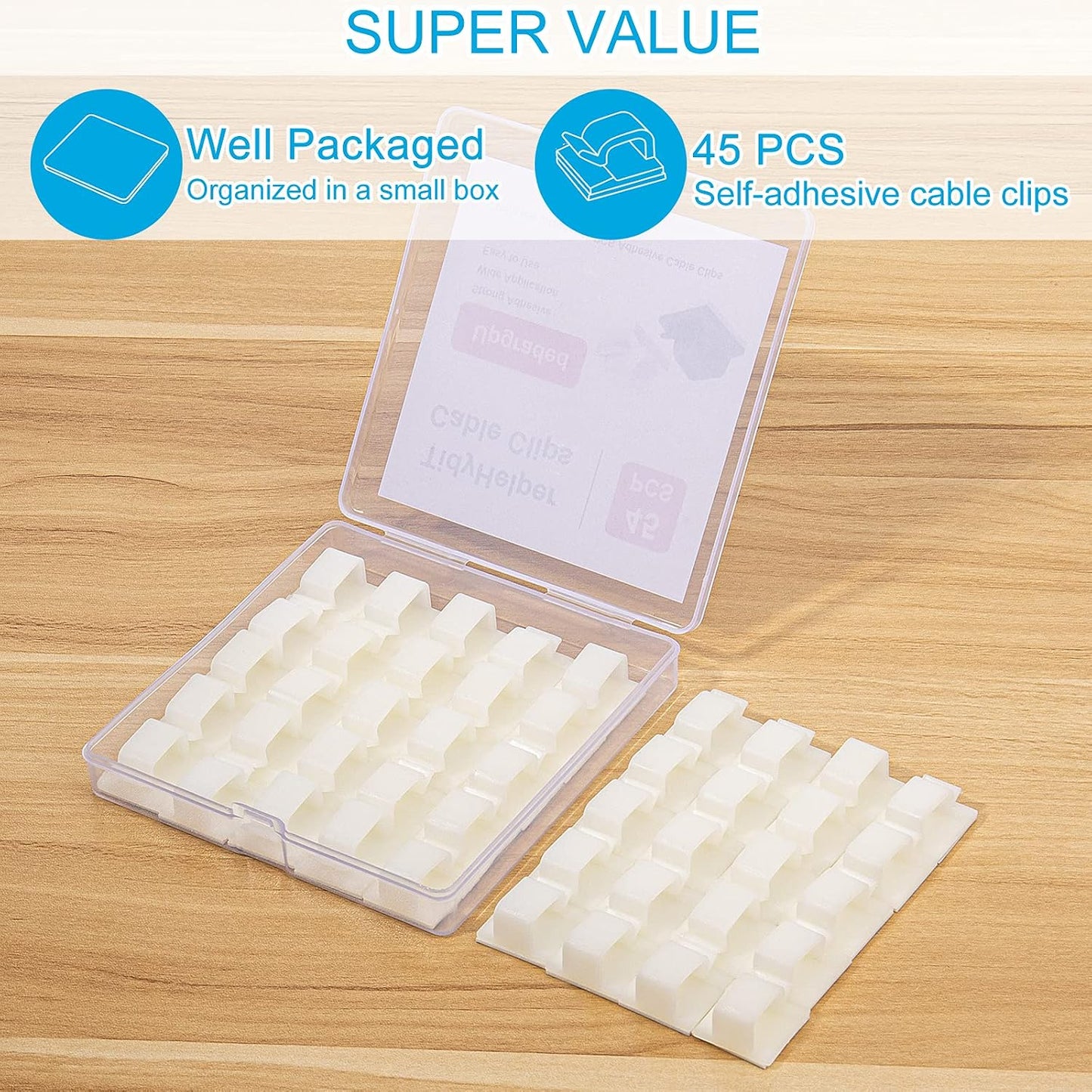 Adhesive Cable Clips White (60 PCS), Upgraded Wire Clips for Cable Management, Strong Cord Clips Wire Holders for The Wall, Under Desk, Led Strip, Electric Wires, Ethernet Cable Clips_Small