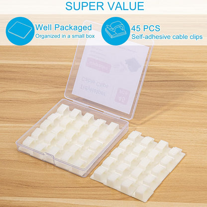 Adhesive Cable Clips White (60 PCS), Upgraded Wire Clips for Cable Management, Strong Cord Clips Wire Holders for The Wall, Under Desk, Led Strip, Electric Wires, Ethernet Cable Clips_Small