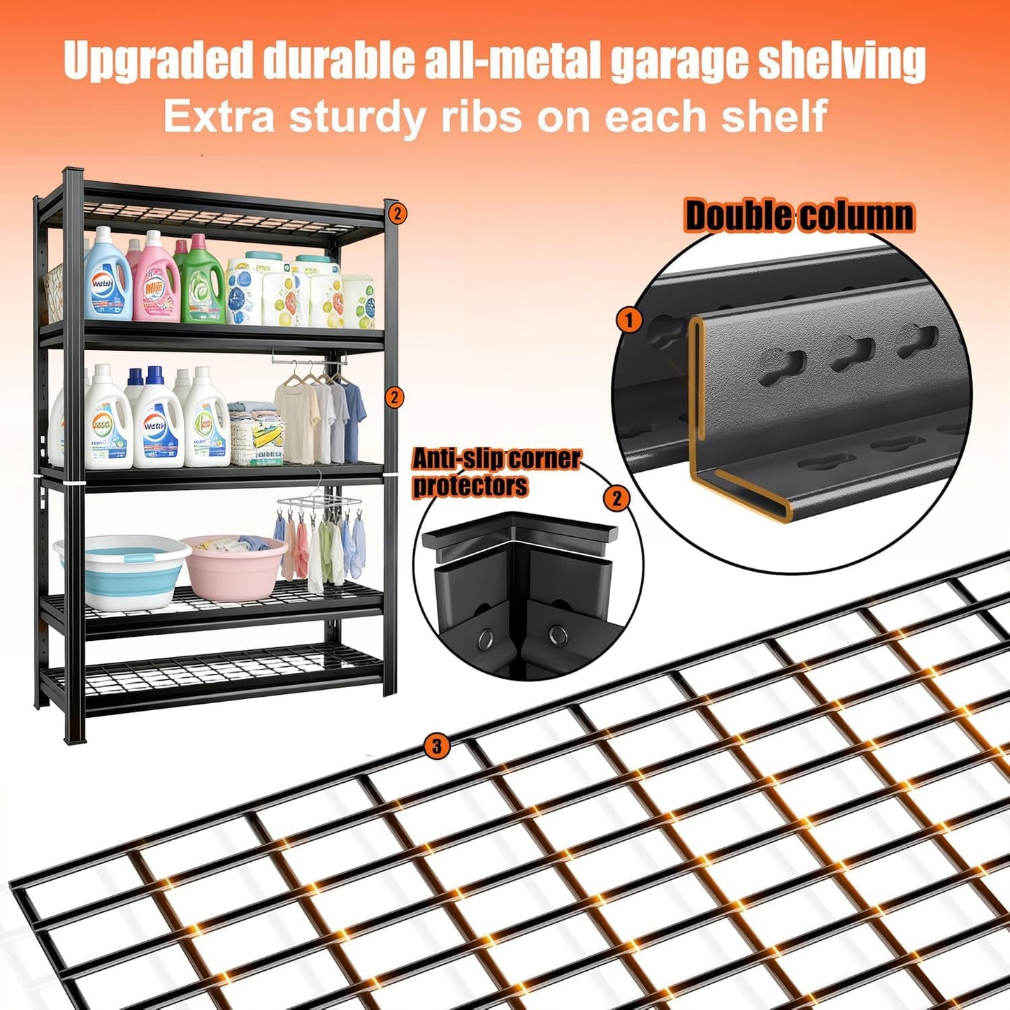 Over Washer and Dryer Shelves, Laundry Room Shelves Adjustable Metal Heavy Duty Freestanding Storage Shelving, Washing Machine Rack for Organization and Storage, Black (39.4" W X 17.7" D X 71.2" H)