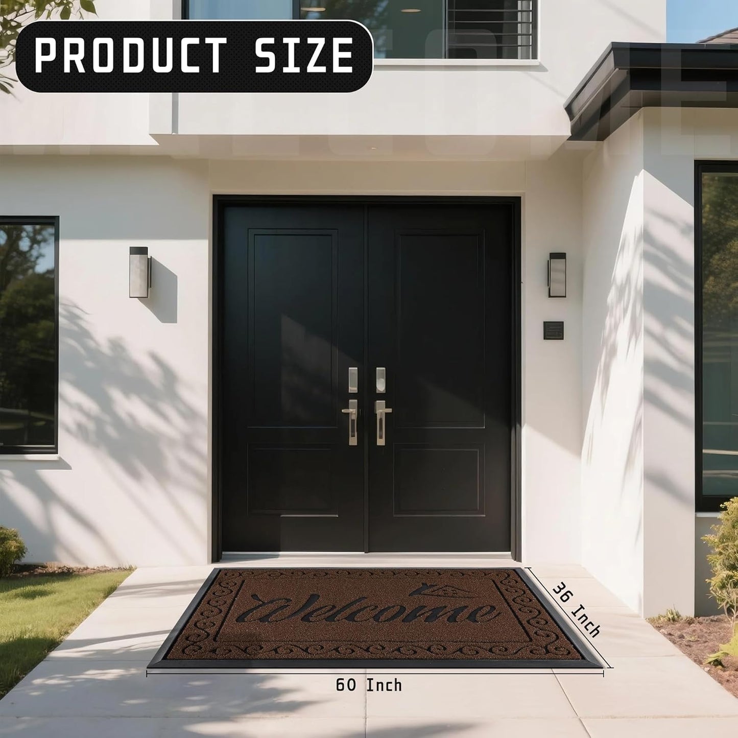 Yimobra Welcome Mat, Heavy Duty Sturdy Door Mats for Home Entrance Outdoor Indoor, Front Doormat for Outside Patio Floor Entry Porch Garage Office, Waterproof, Low Profile, 29.5x17, Black Grey