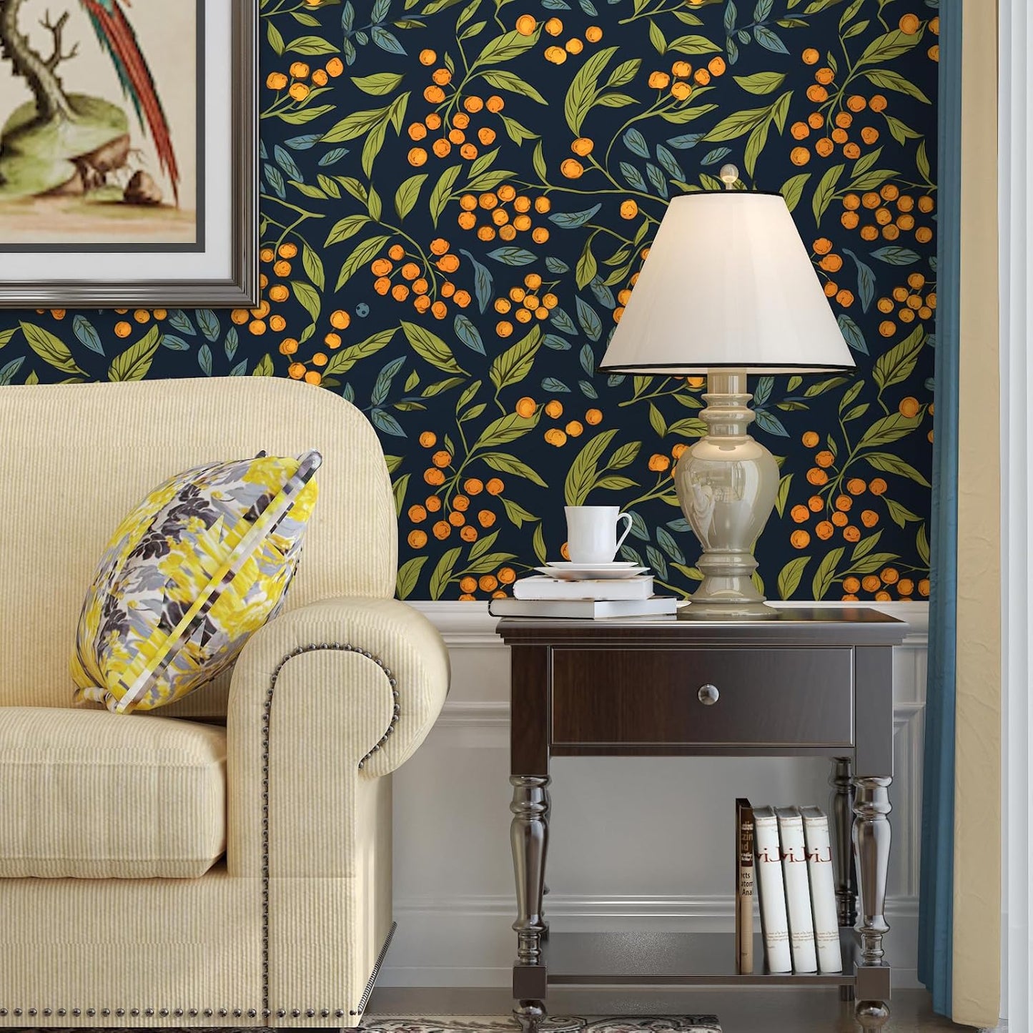 BOKEBEVE Watercolour Floral Peel and Stick Wallpaper Boho Vibrant Contact Paper Renter Friendly Wall Paper for Countertop Cabinet Wall Shelf Liner Removable Blue Colorful 17.5 x 118In