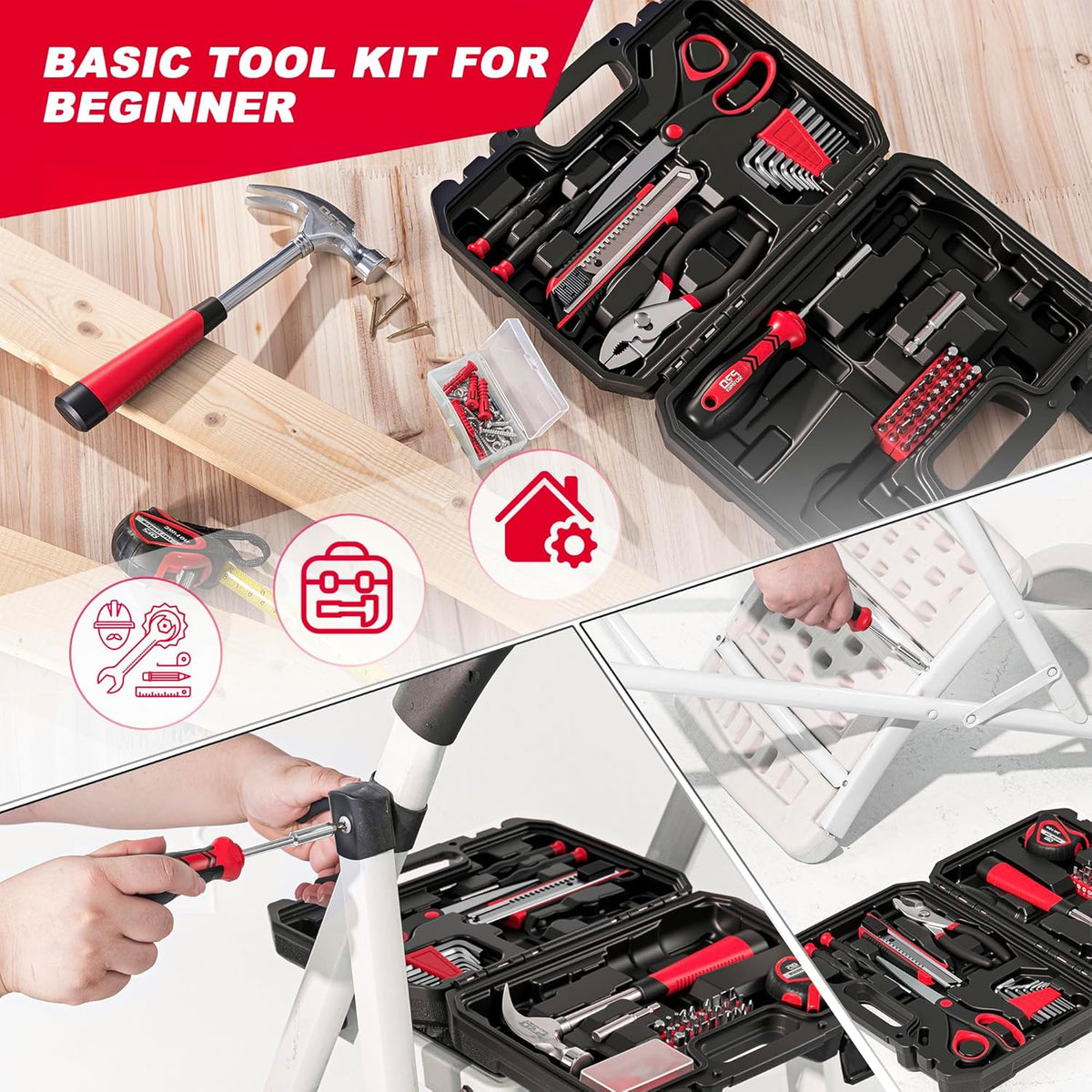 Prostormer 93-Piece Tool Kit, Basic Household Repair Tool Set with Toolbox Storage Case, Small Starter Tool Box Kit for Homeowners and College Students (Blue)