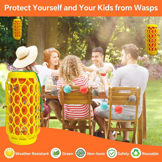 2-Pack Wasp Traps Outdoor Hanging - Carpenter Bee Traps with Super Sticky Paper Weatherproof Yellow Jacket Trap & Insect Bee Fly Gnats Catcher for Garden, Patio, Camping, Safe Non-Toxic