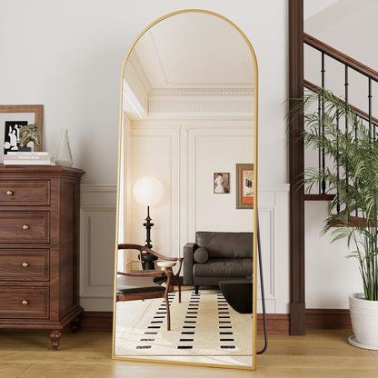 OGCAU Floor Full Length Mirror, 56"x20" Arched Full Body Mirror, Hanging or Leaning, Standing, Wall Mounted with Aluminum Frame for Bedroom Living Room, White