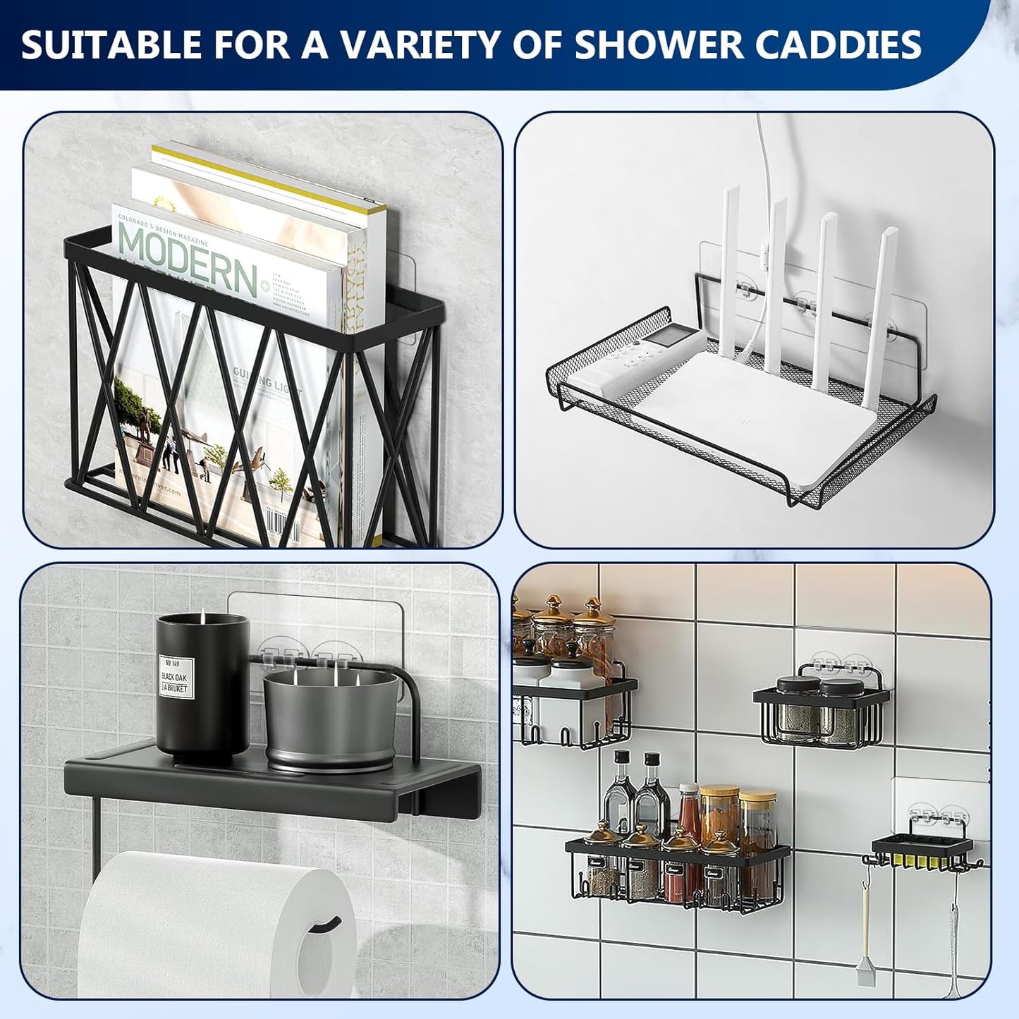 FGSAEOR 14-Pack Shower Caddy Adhesive Single Hooks for Replacement, Shower Holder Organizer Self Adhesive Wall Hooks for Bathroom Corner Shelf Basket Soap Dish