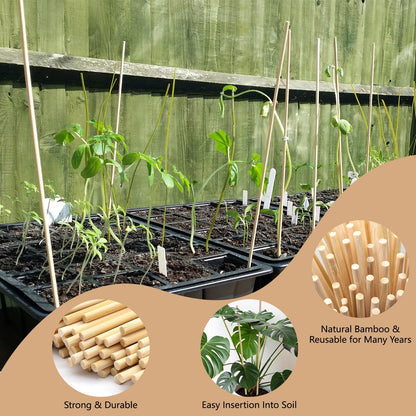 Garden Wood Plant Stakes Green Bamboo Sticks,HAINANSTRY Sturdy Floral Plant Support Stakes Wooden,Wooden Sign Posting Garden Sticks(25 Pack 18 Inches)