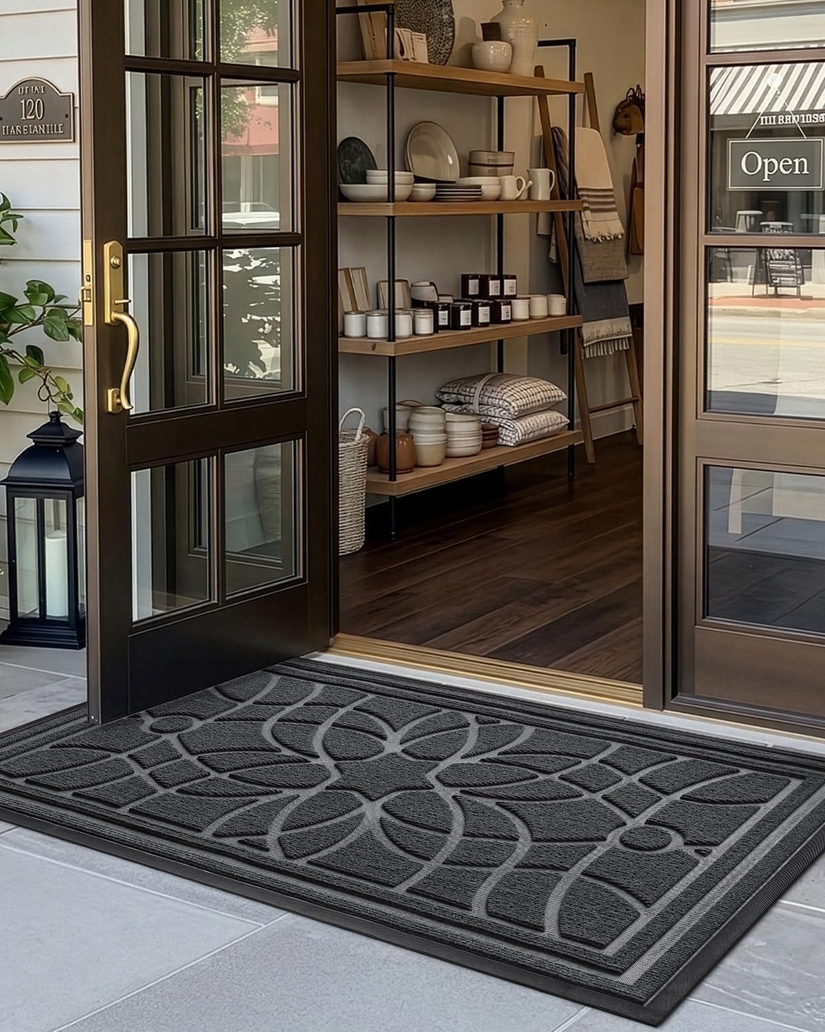 DEXI Front Door Mat Outside Entrance, Heavy Duty Non Slip Low Profile Doormat for Entryway, Trap Dirt and Moisture Welcome Mats, Easy Clean, Patio, Garage, 3x2, Blue
