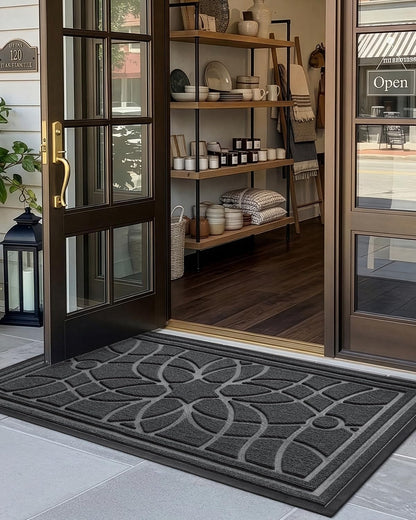 DEXI Front Door Mat Outside Entrance, Heavy Duty Non Slip Low Profile Doormat for Entryway, Trap Dirt and Moisture Welcome Mats, Easy Clean, Patio, Garage, 3x2, Blue