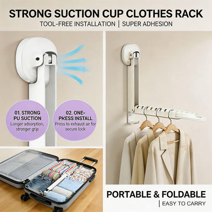 LETINE Suction Cup Wall-Mounted Foldable Drying Rack, Over The Door and Wall-Mounted Hanger for Laundry Room, Bathroom, Bedroom, Travel Storage & Drying in Small Spaces